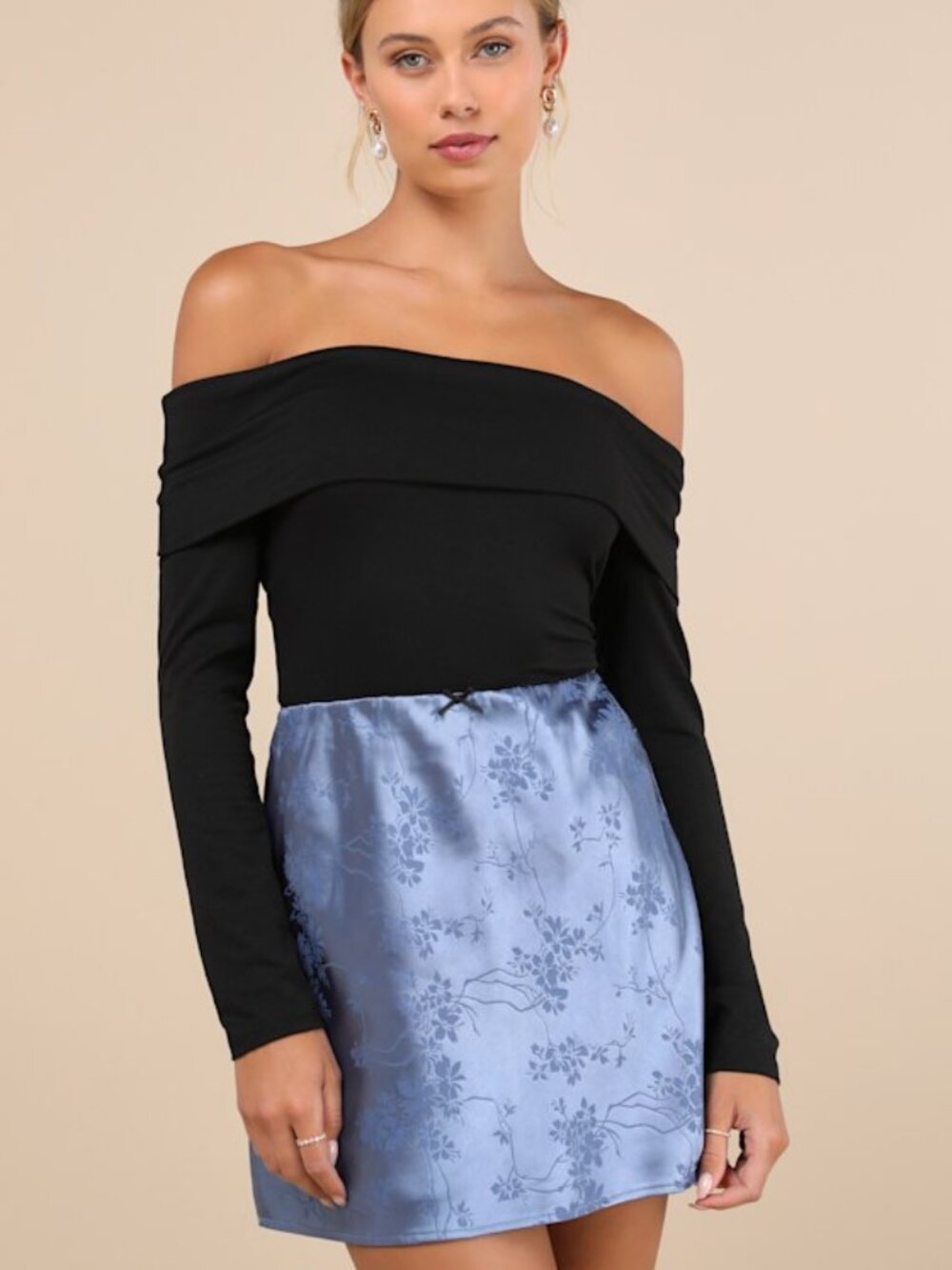 Lulus Darling Moves Blue Satin Jacquard Mini Skirt - Size XL
